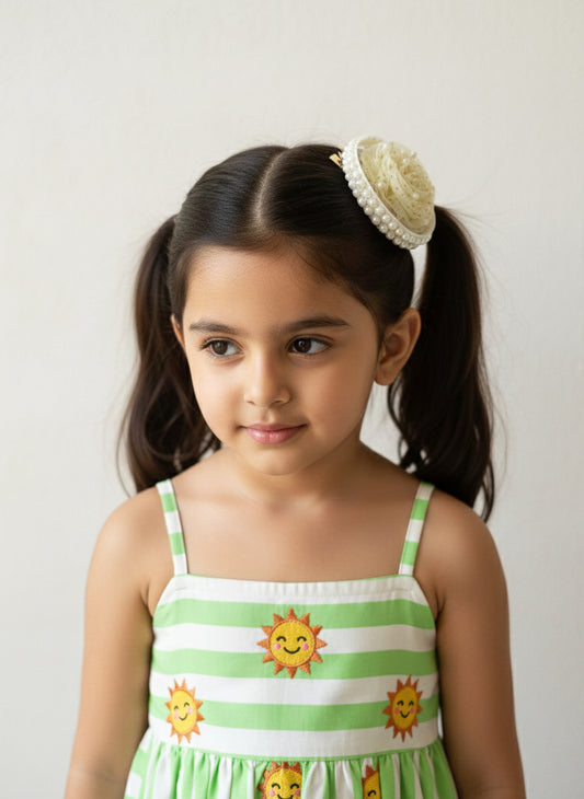 Choko Pearl and Gold Polka Dot Hairclip for Girls - Off White - Choko
