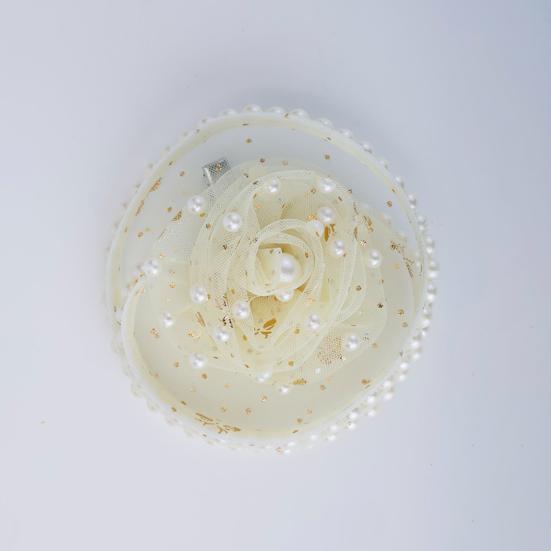 Choko Pearl and Gold Polka Dot Hairclip for Girls - Off White - Choko