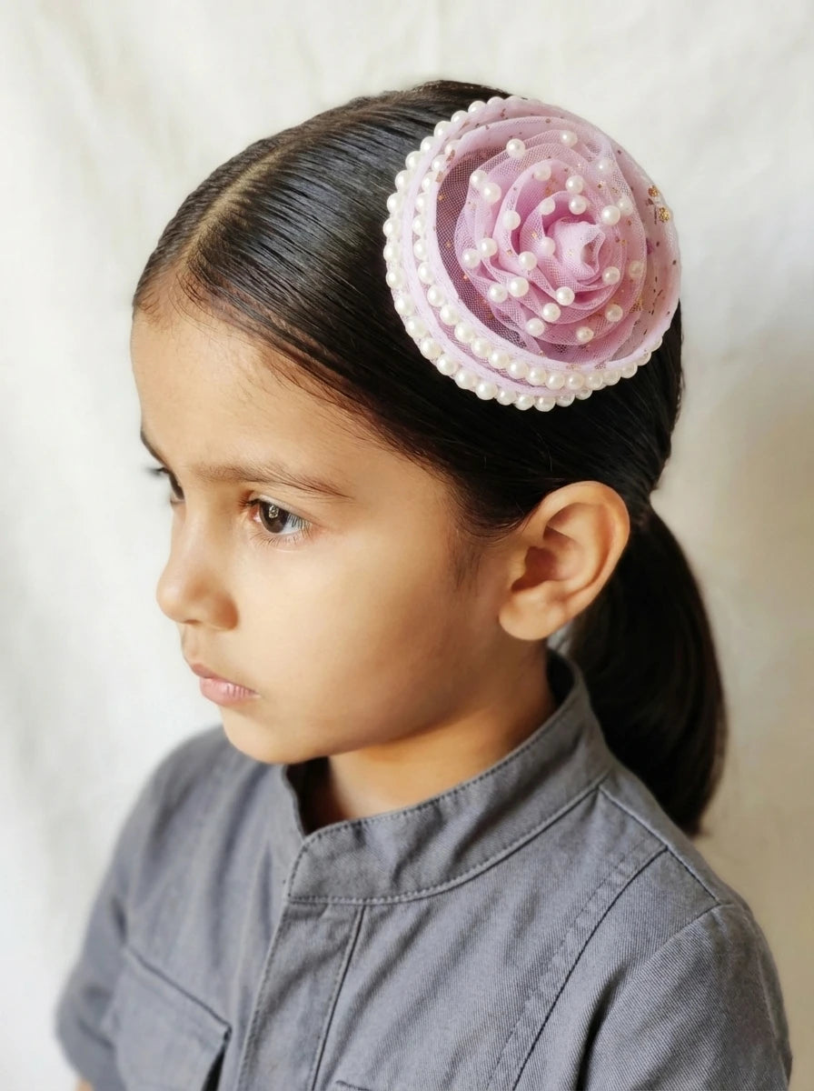 Choko Champagne Pearl Blossom Birthday Hair Clip for Baby Girls — Purple - Choko
