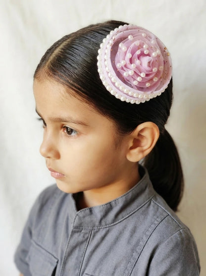 Choko Champagne Pearl Blossom Birthday Hair Clip for Baby Girls — Purple - Choko
