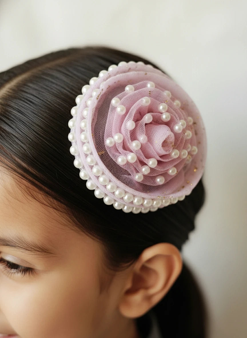Choko Champagne Pearl Blossom Birthday Hair Clip for Baby Girls — Purple - Choko