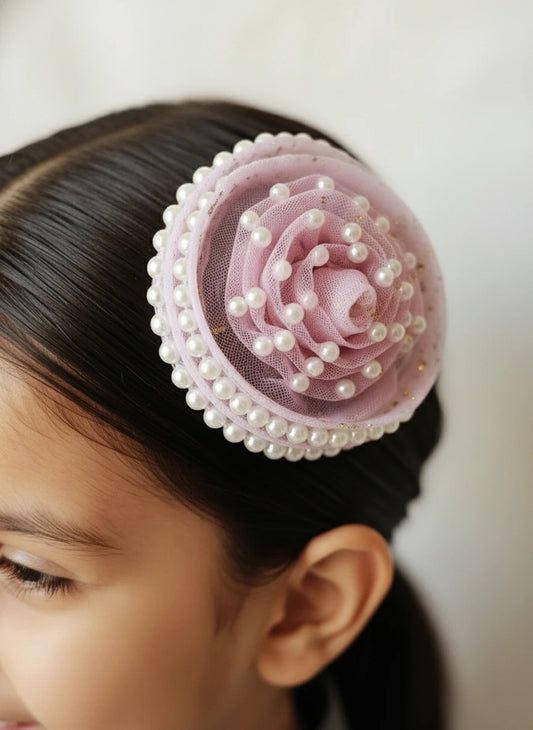 Choko Champagne Pearl Blossom Birthday Hair Clip for Baby Girls — Purple - Choko