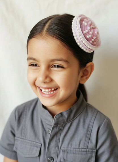 Choko Champagne Pearl Blossom Birthday Hair Clip for Baby Girls — Purple - Choko