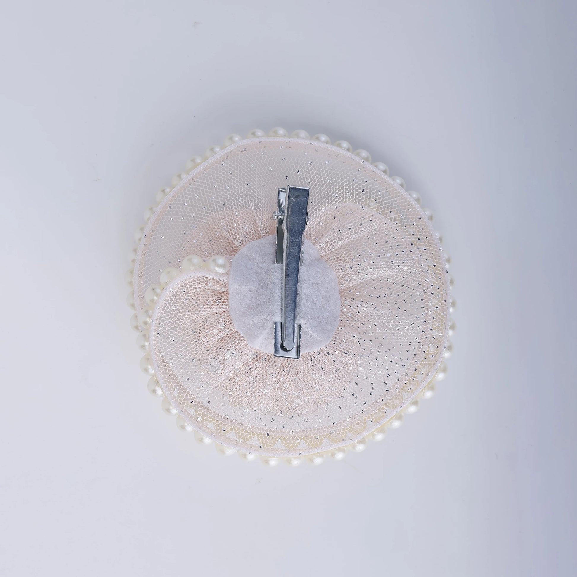 Choko Glittered Pearl Mesh Fascinator Hairclip for Girls — Peach - Choko