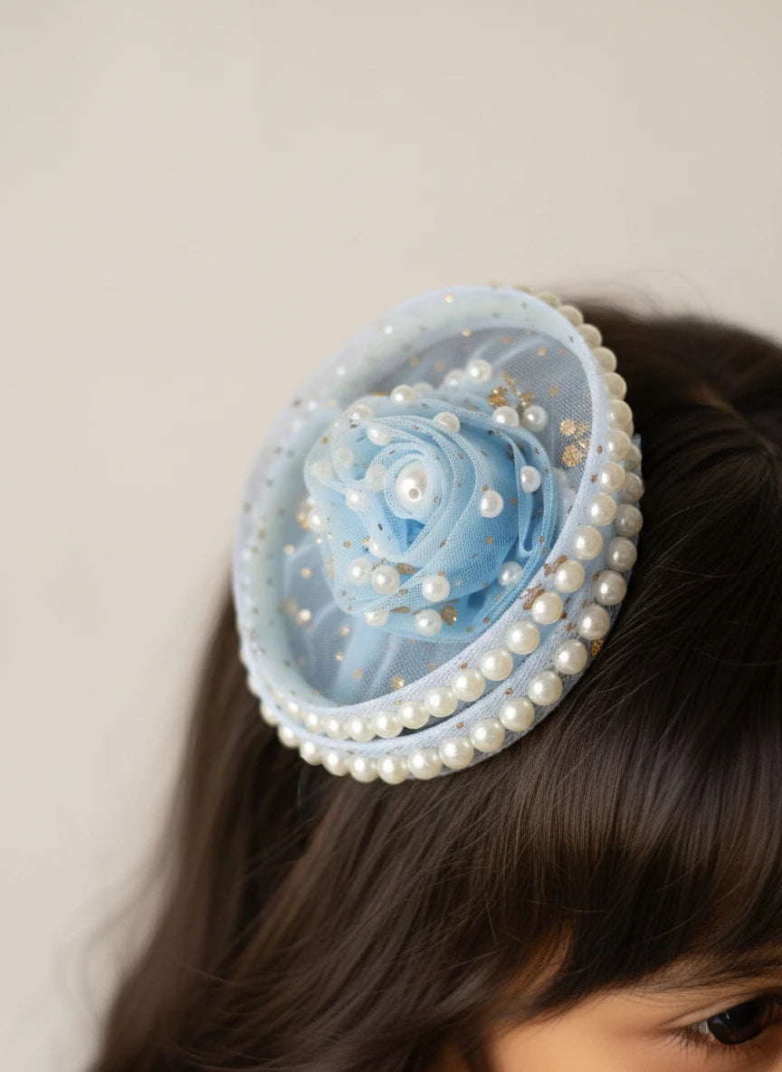 Choko Golden Shimmer Pearl Bloom Hairclip for Girls — Blue - Choko