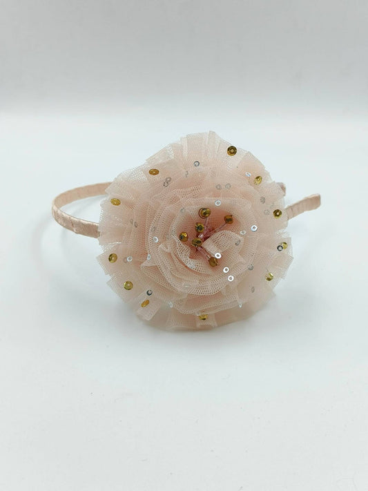 Tulle Sequin Big Flower Hair Band - Peach