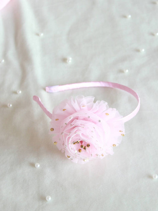 Tulle Sequin Big Flower Hair Band - Pink