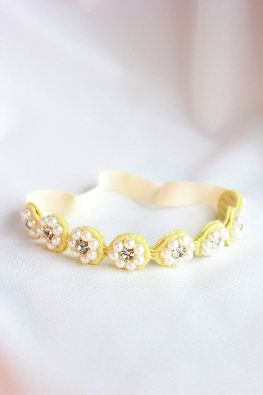 Pearl Flower Detailing Headband - Yellow