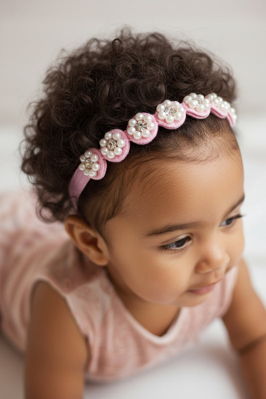 Choko Pearl Flower Detailing Headband for Baby Girls — Pink - Choko