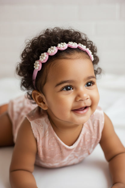 Choko Pearl Flower Detailing Headband for Baby Girls — Pink - Choko