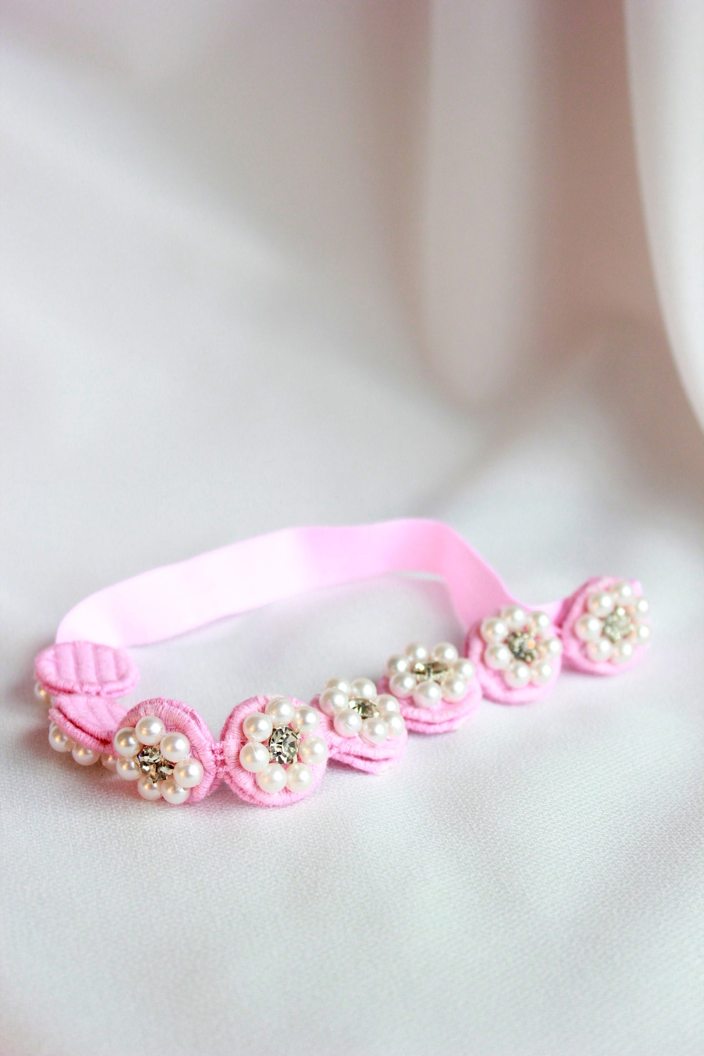 Choko Pearl Flower Detailing Headband for Baby Girls — Pink - Choko