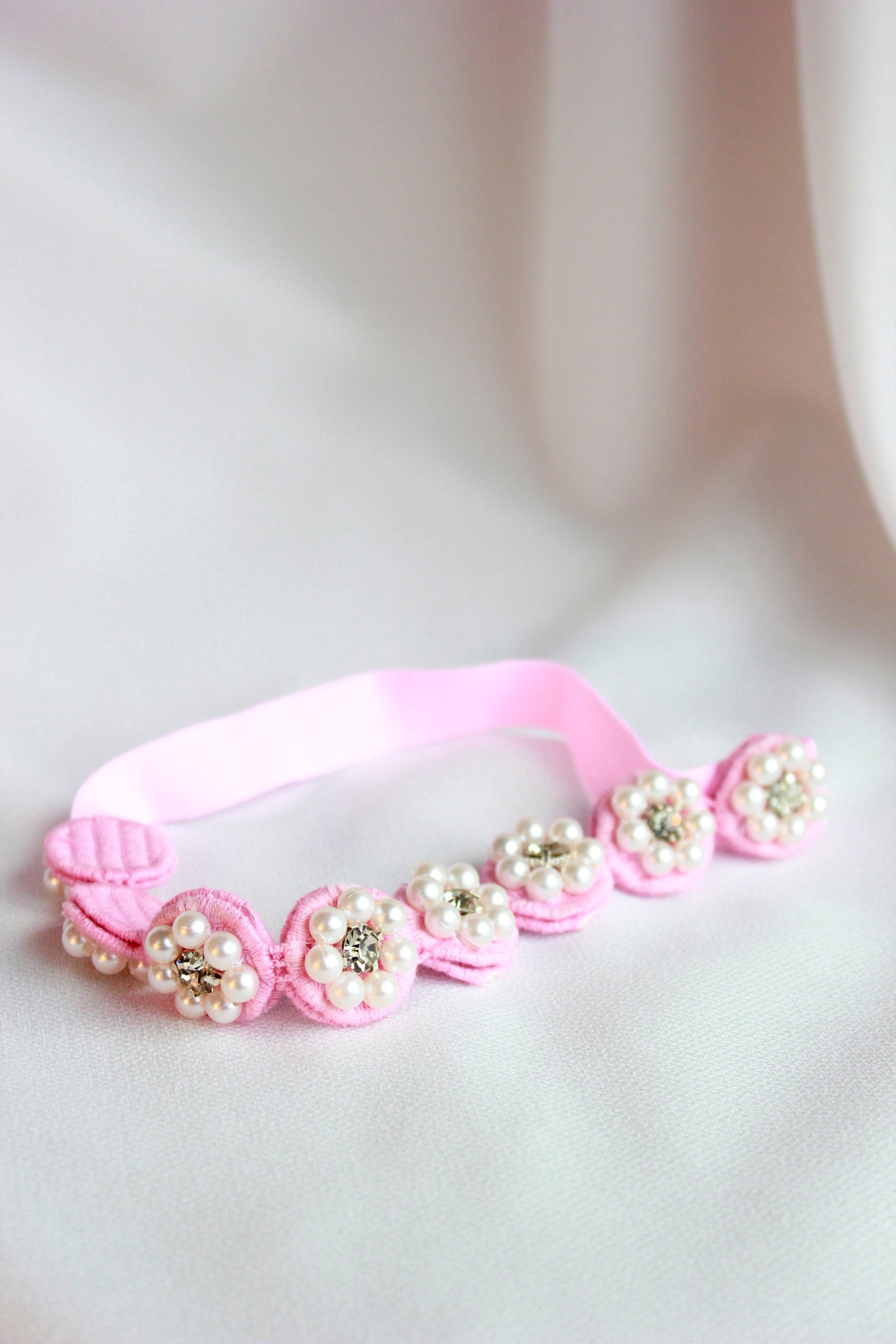 Choko Pearl Flower Detailing Headband for Baby Girls — Pink - Choko