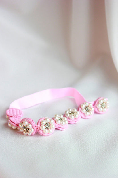 Choko Pearl Flower Detailing Headband for Baby Girls — Pink - Choko