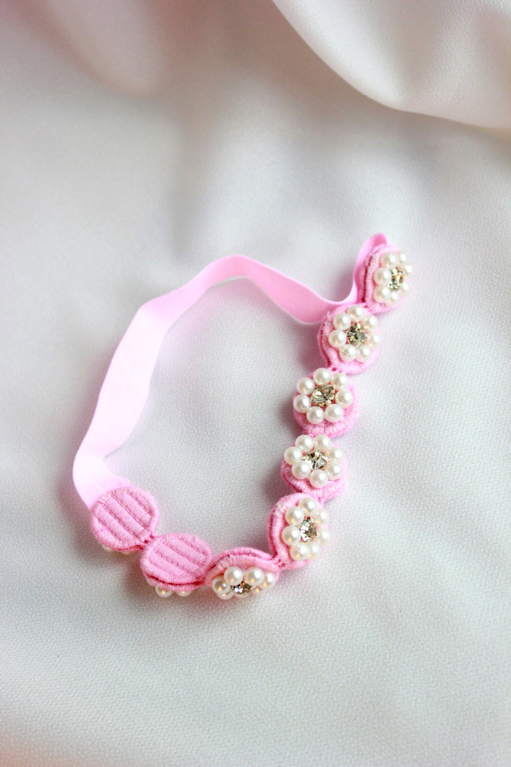 Choko Pearl Flower Detailing Headband for Baby Girls — Pink - Choko