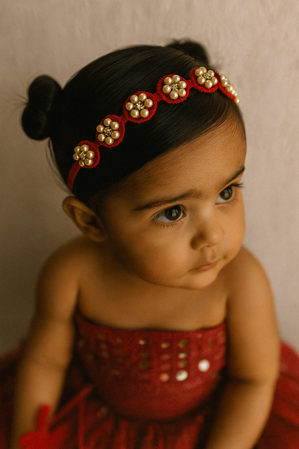 Choko Pearl Flower Detailing Headband for Baby Girls — Red - Choko