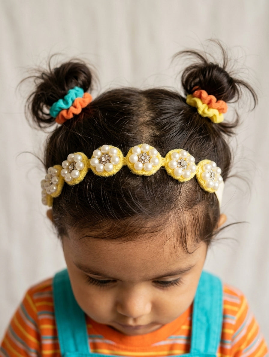 Choko Pearl Flower Detailing Headband for Baby Girls — Yellow - Choko