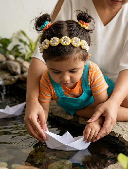 Choko Pearl Flower Detailing Headband for Baby Girls — Yellow - Choko