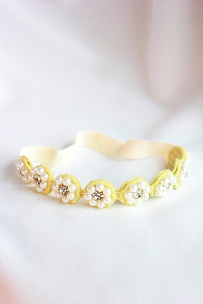 Choko Pearl Flower Detailing Headband for Baby Girls — Yellow - Choko