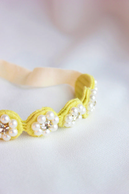 Choko Pearl Flower Detailing Headband for Baby Girls — Yellow - Choko