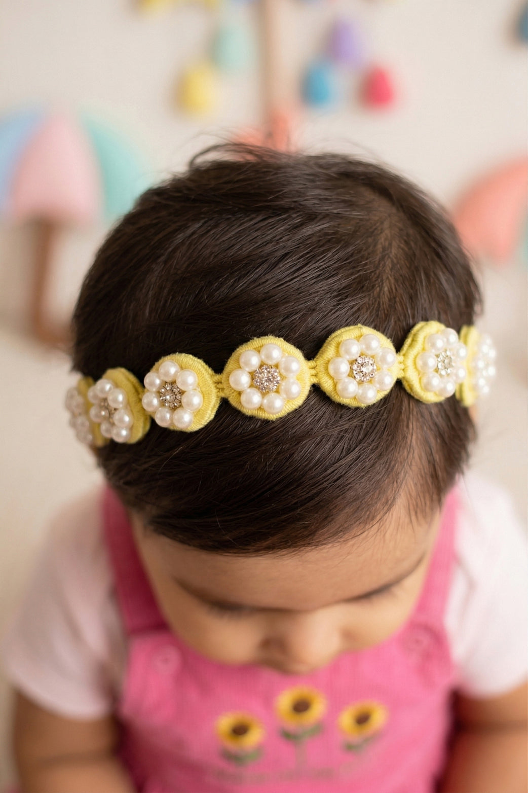 Choko Pearl Flower Detailing Headband for Baby Girls — Yellow - Choko