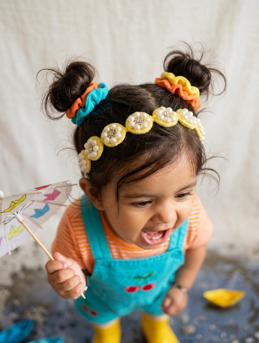 Choko Pearl Flower Detailing Headband for Baby Girls — Yellow - Choko