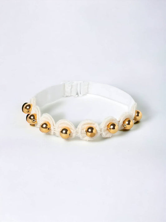 Beads Detailing Headband - White & Gold