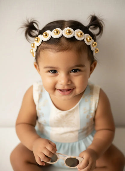 Choko Beads Detailing Headband White & Gold for Baby Girls - Choko
