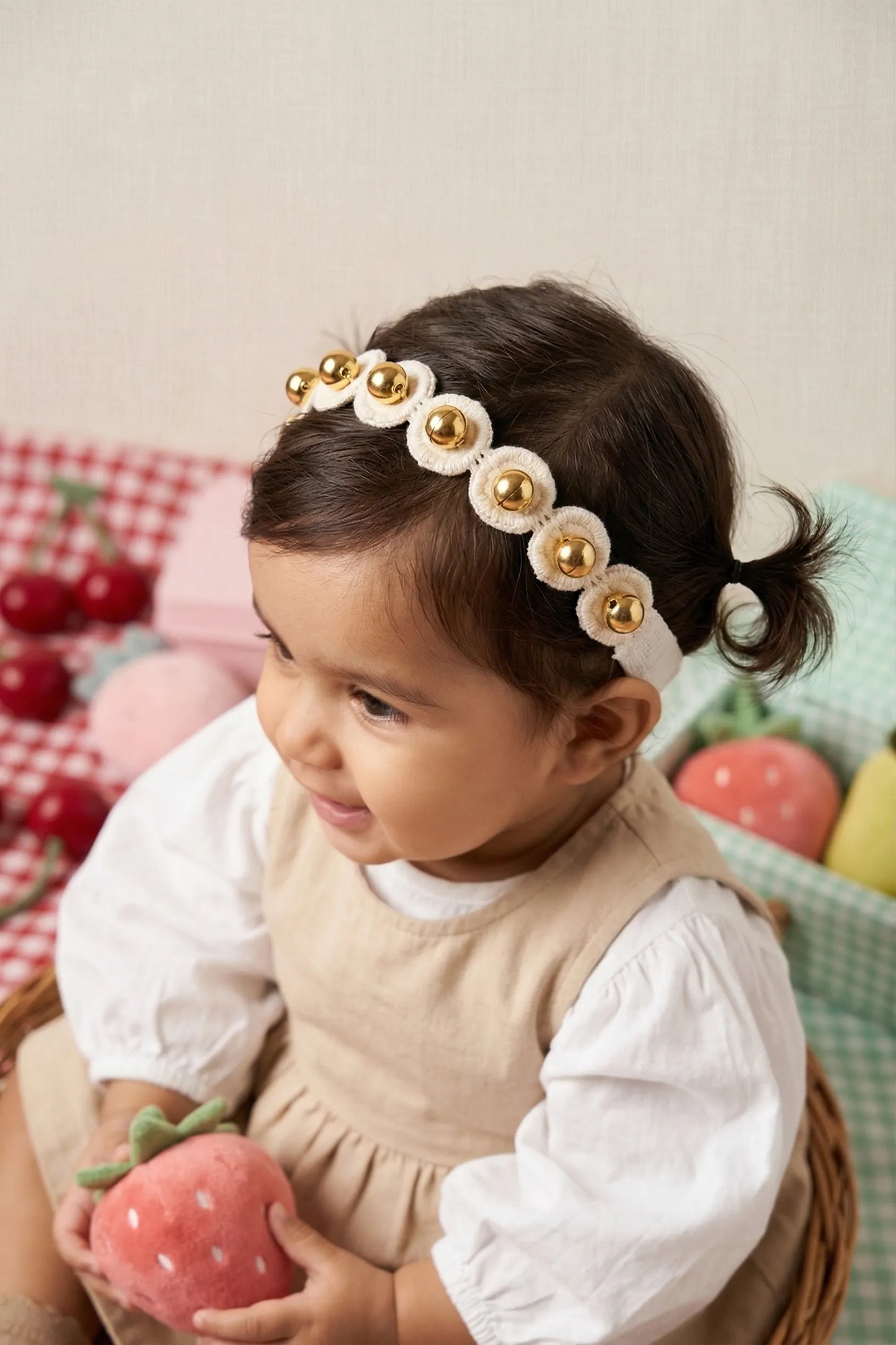 Choko Beads Detailing Headband White & Gold for Baby Girls - Choko