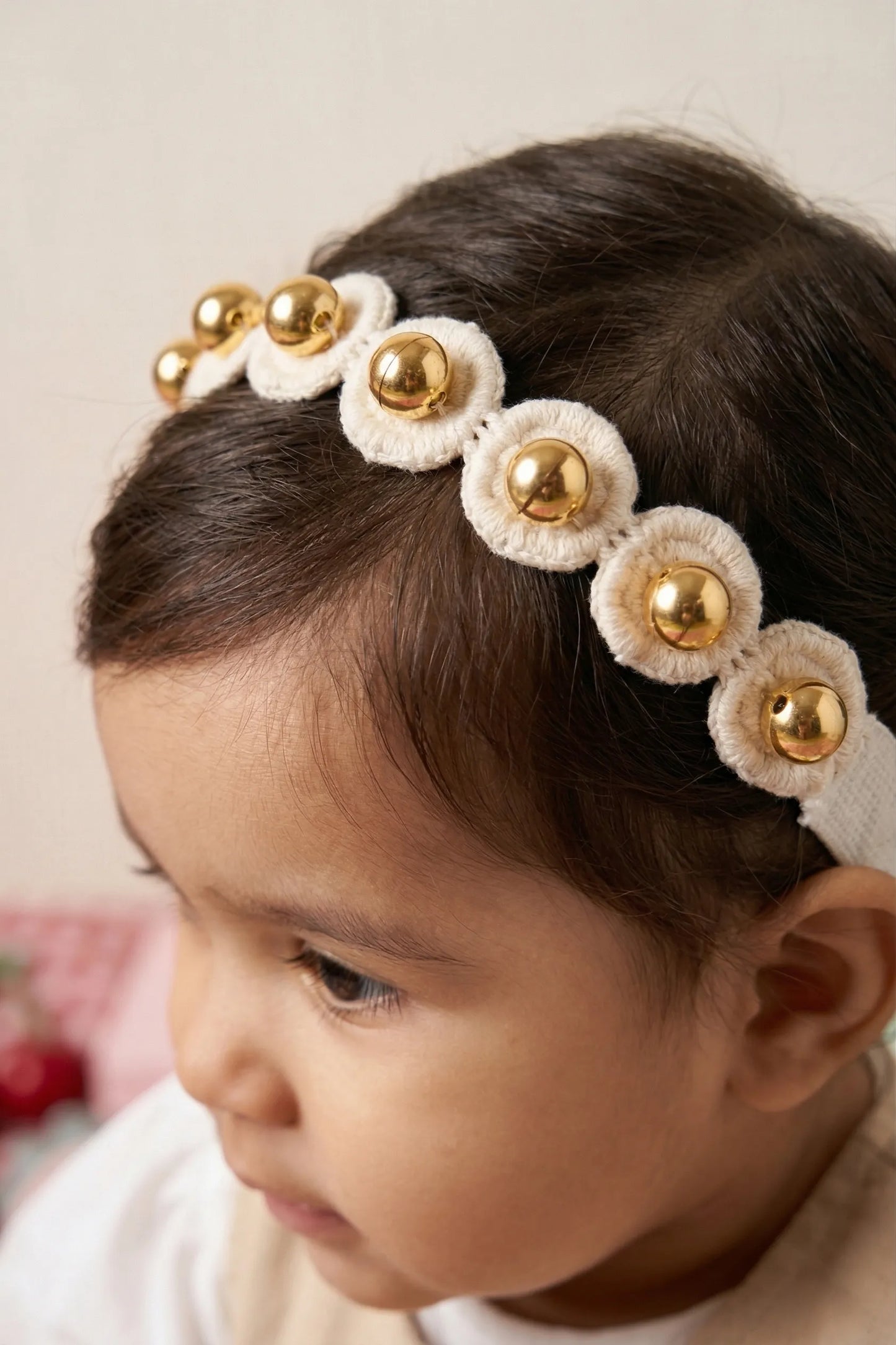 Choko Beads Detailing Headband White & Gold for Baby Girls - Choko