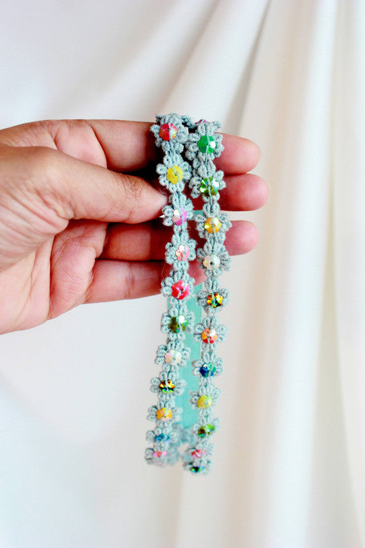 Pearl Flower Detailing Headband - Light Blue