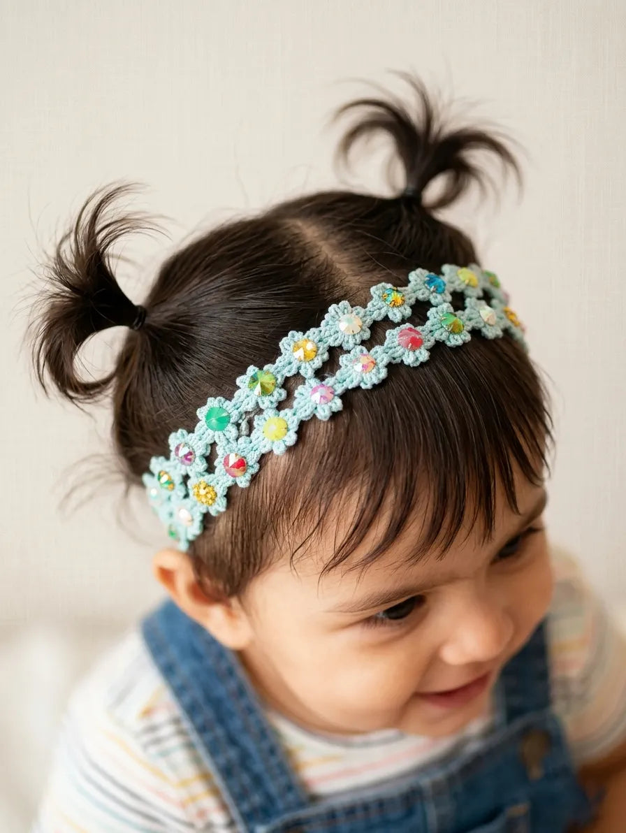 Choko Pearl Flower Detailing Headband for Baby Girls — Light Blue - Choko