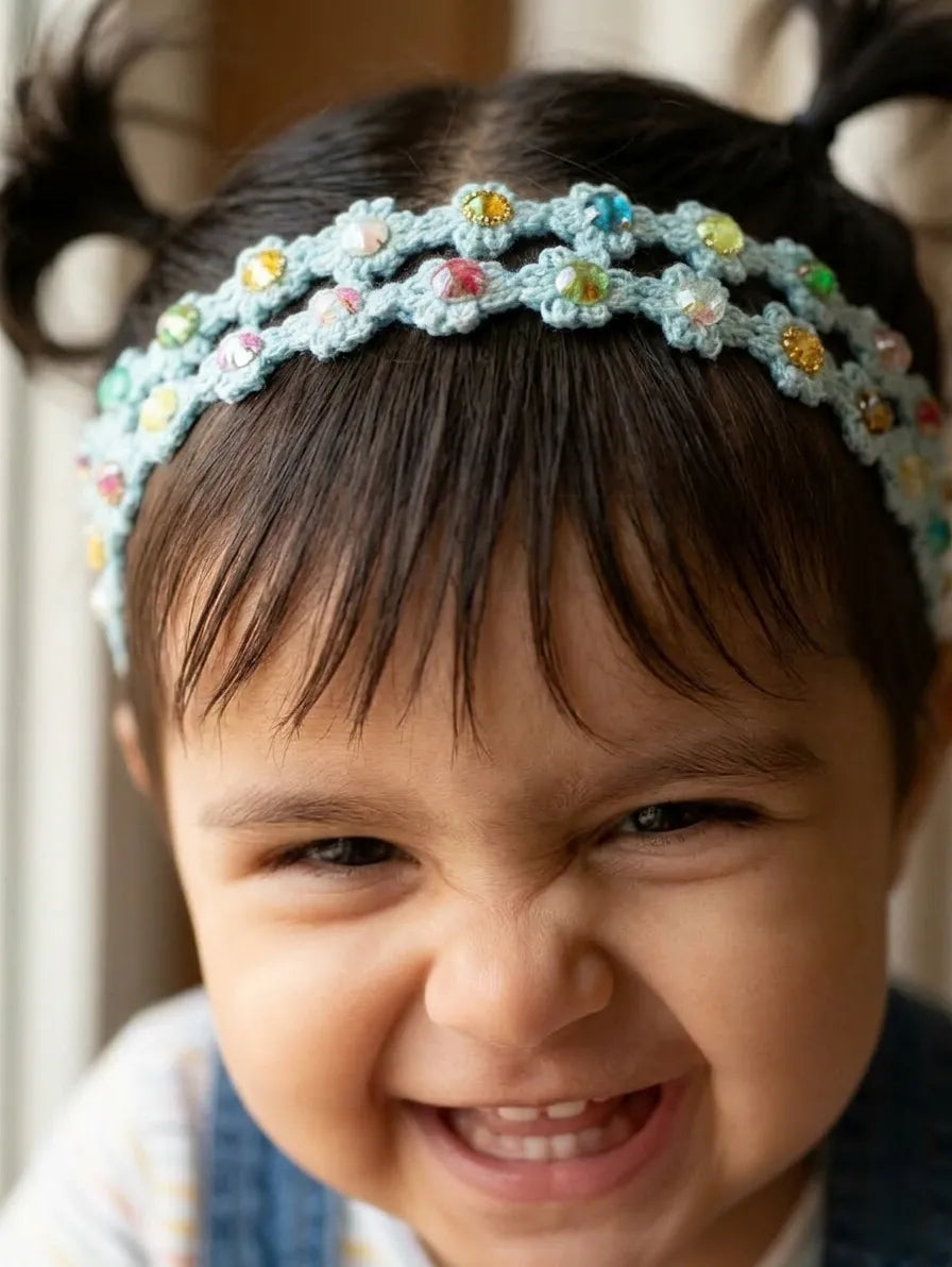Choko Pearl Flower Detailing Headband for Baby Girls — Light Blue - Choko