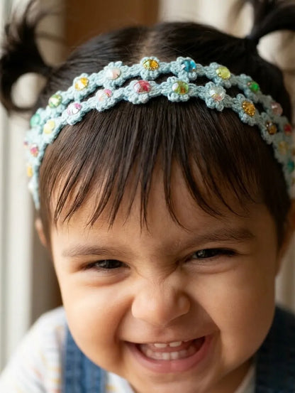 Choko Pearl Flower Detailing Headband for Baby Girls — Light Blue - Choko