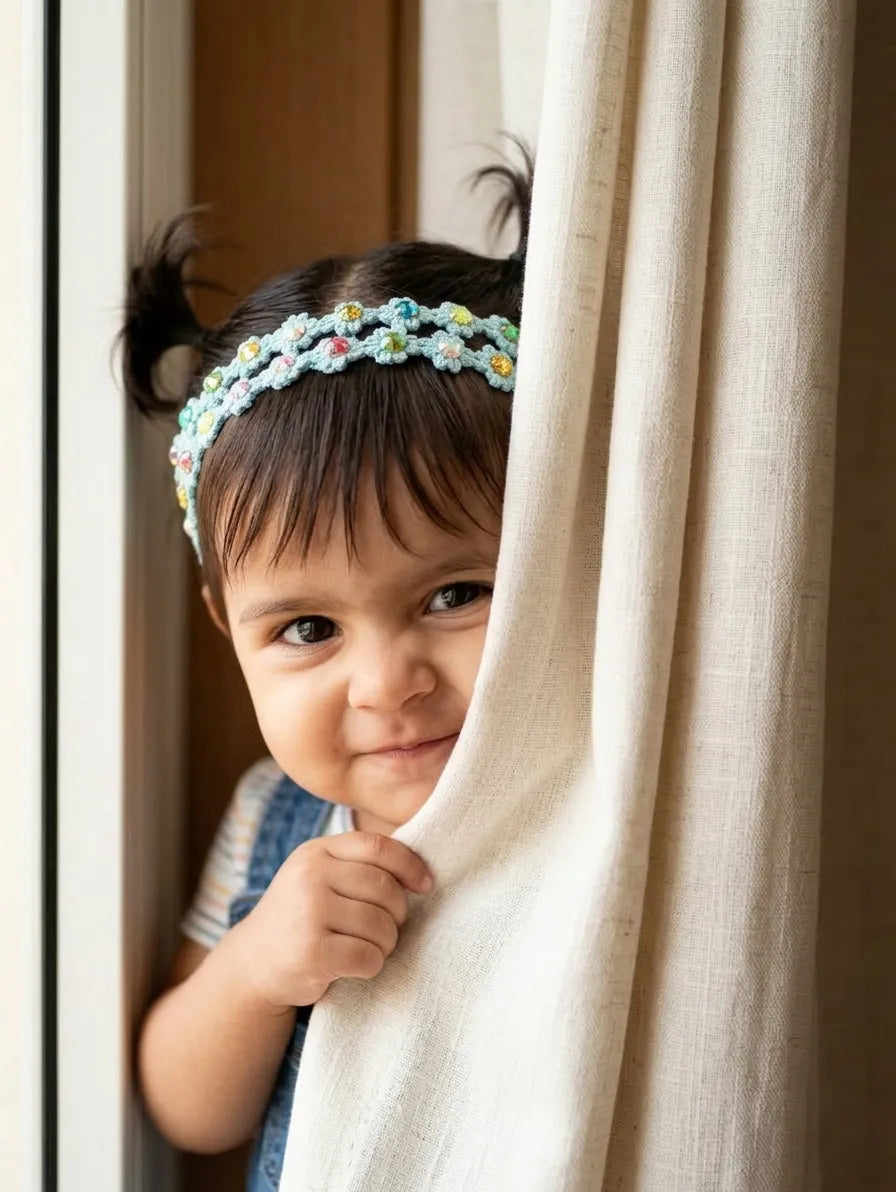 Choko Pearl Flower Detailing Headband for Baby Girls — Light Blue - Choko