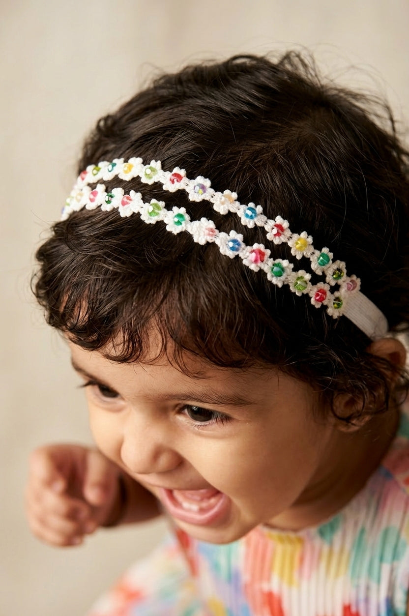 Choko Pearl Flower Detailing Headband for Baby Girls — White - Choko