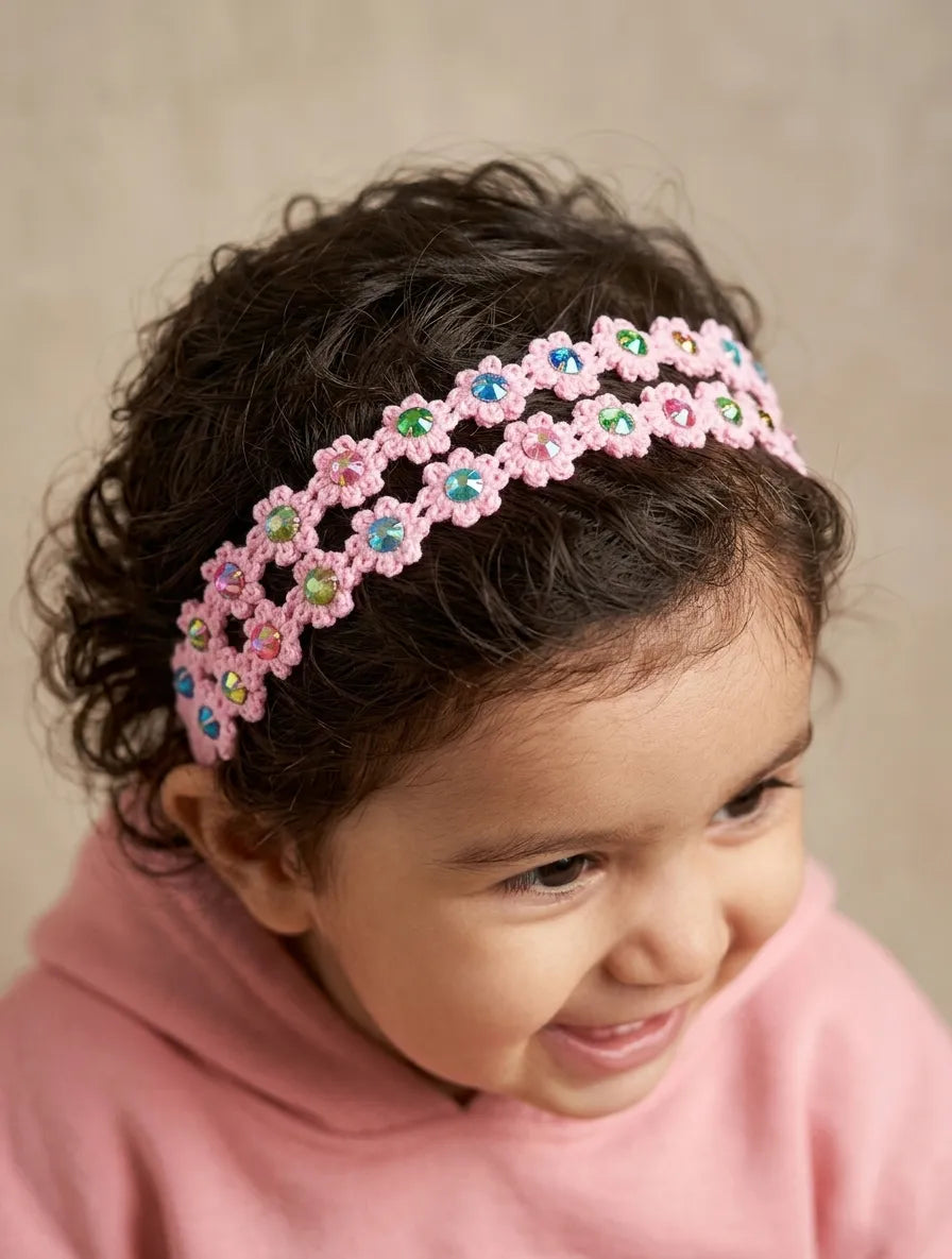 Choko Pearl Flower Detailing Headband for Baby Girls — Pink - Choko