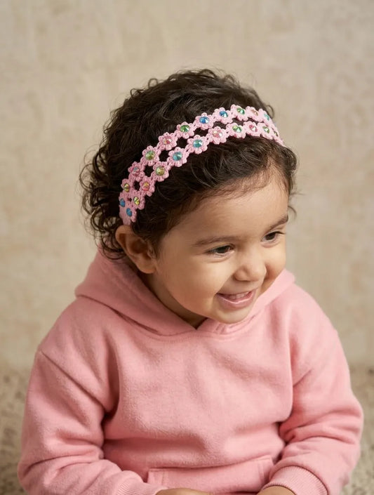 Choko Pearl Flower Detailing Headband for Baby Girls — Pink - Choko