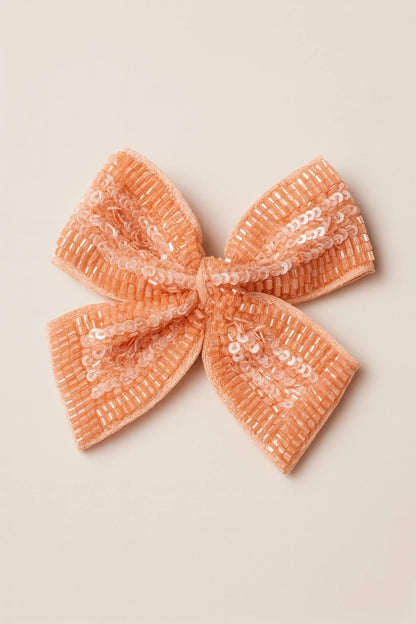 Choko Sequined Bow Hair Clip for Girls — Peach - Choko