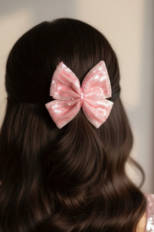Choko Sequined Bow Hair Clip for Girls — Pink - Choko