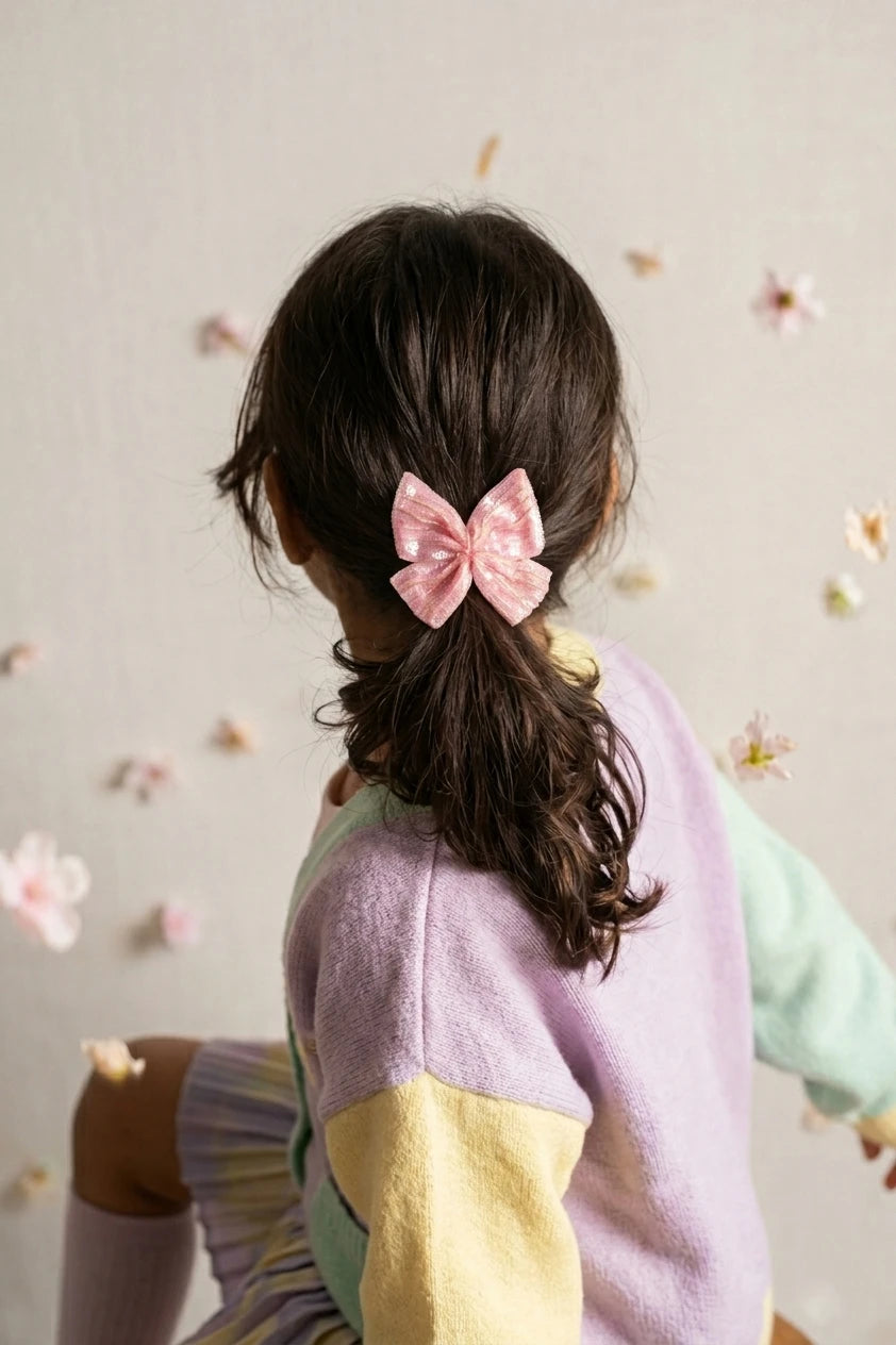 Choko Sequined Bow Hair Clip for Girls — Pink - Choko
