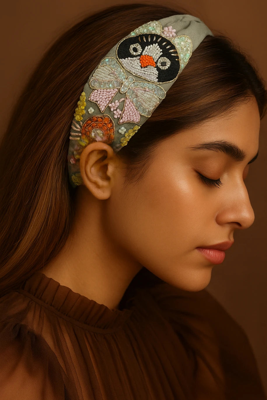 Gilded Flora Beaded Headband - Choko