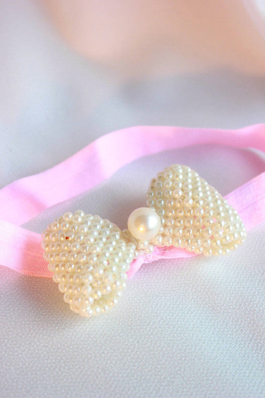 Choko Pearl Bow Detailing Headband for Baby Girls — Pink - Choko