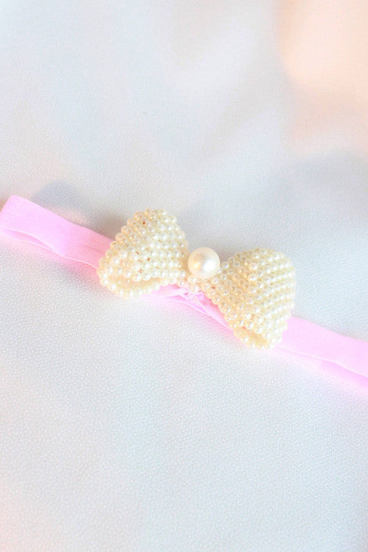 Choko Pearl Bow Detailing Headband for Baby Girls — Pink - Choko
