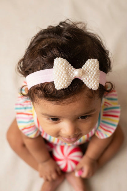 Choko Pearl Bow Detailing Headband for Baby Girls — Pink - Choko