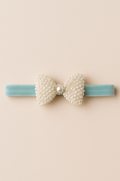 Choko Pearl Bow Detailing Headband for Baby Girls — Light Blue - Choko