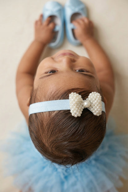 Choko Pearl Bow Detailing Headband for Baby Girls — Light Blue - Choko