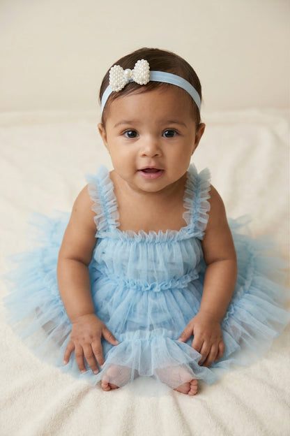 Choko Pearl Bow Detailing Headband for Baby Girls — Light Blue - Choko