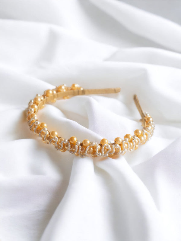 Amber Gems Pearl Hairband for Girls & Kids - Gold & White Harmony - Choko