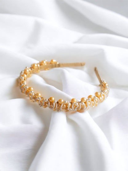 Amber Gems Pearl Hairband for Girls & Kids - Gold & White Harmony - Choko