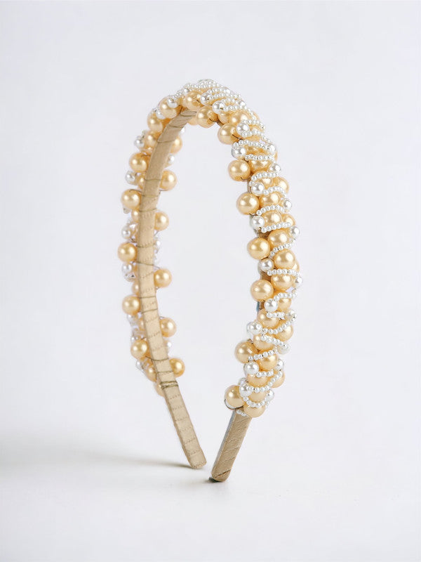 Amber Gems Pearl Hairband for Girls & Kids - Gold & White Harmony - Choko